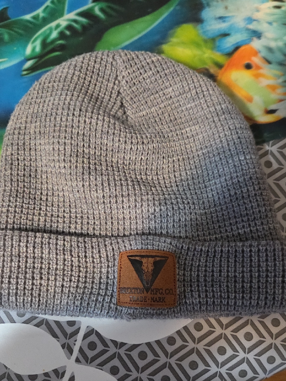 Brixton Gray Waffle Knit Beanie with Leather Patch